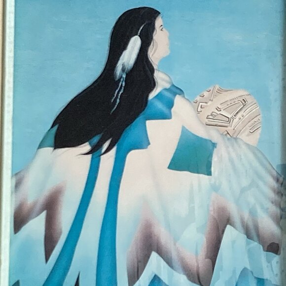 Native American Theme Wall Art Woman Framed Picture Signed Diana Martin - Picture 2 of 8
